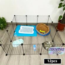 12 piezas Paneles de malla de hierro forjado DIY, combinables libremente Valla para mascotas / Jaula para hámster / Accesorios para jaula de conejo - Multicolor - Ver 1