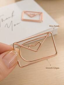 Haus Hana 1/3PCS 3x1.8cm Envelope-Shaped Steel Wire Paper Clip With Heart Detail, Cute Gold Or Rose Gold Decorative Bookmark And Document Holder, Minimalist Stationery Accessory For Planners, Journals, Photos, Notes, Office, School, Scrapbooking And Gifts - View 7