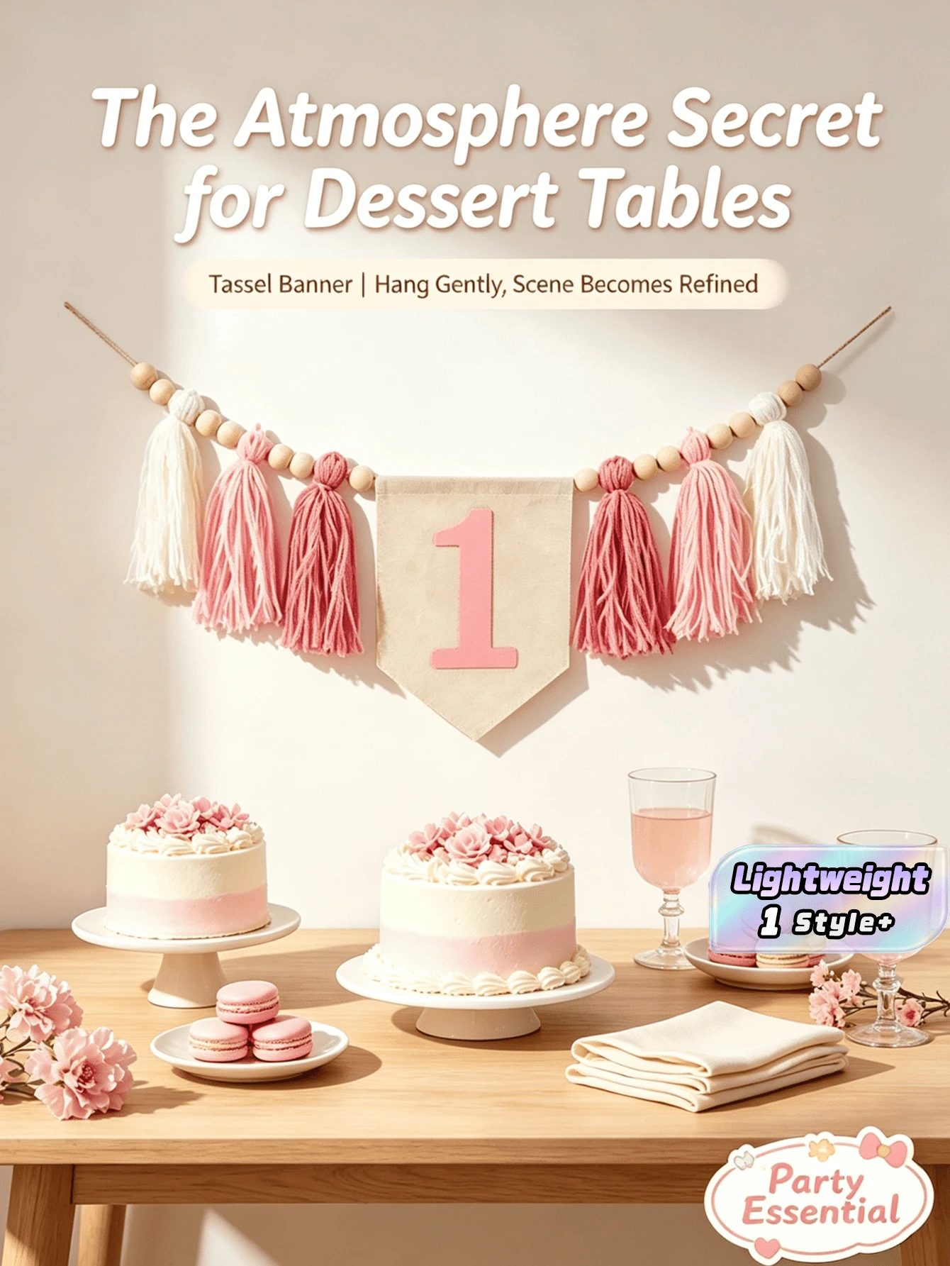 1pc Handmade Boho Yarn Tassel Garland Banner Birthday Party Decor Set For High Chair Wall Hanging Home Decoration - Multicolor - View 1