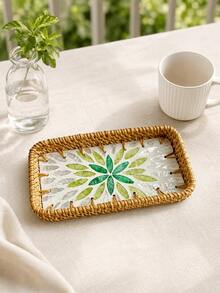 Zazumi 1Pc Rectangular Woven Tray Accent,Unique Vanity Decor, Minimalist Tabletop Decor, Boho Bedroom Home Decor, Ideal Housewarming Perfect Gift For Apartment Living Room Entryway - default - View 7