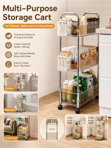 2pcs High Beauty Acrylic Rolling Storage Cart, Multi-Layer Organizer Shelf, Mobile Rack For Bathroom Kitchen Snack Sundries Storage - Multicolor - View 6