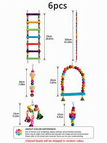 Set Mainan Burung 6 Buah, Ayunan, Tangga, Cermin untuk Burung Beo Kecil & Sedang, Cockatiel, Love Bird, Set Mainan Mengunyah & Menggiling - MultiWarna - View 2
