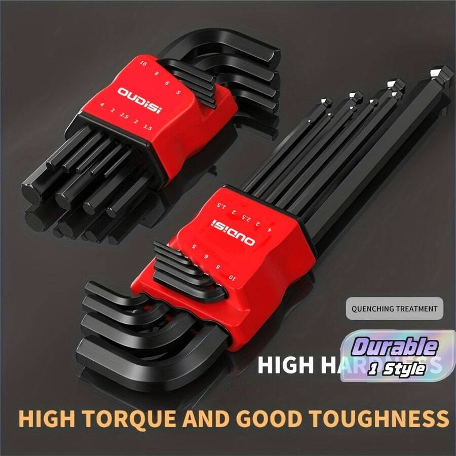 Hex Key Set, Long-Handled Ball-End Hex Key Set - Comfortable Grip, Metal Construction, Featuring Ball-End And Star-End Hex Sockets. Suitable For Various Bicycle Maintenance Tasks And DIY Repair Projects In Both - multicolor - View 1