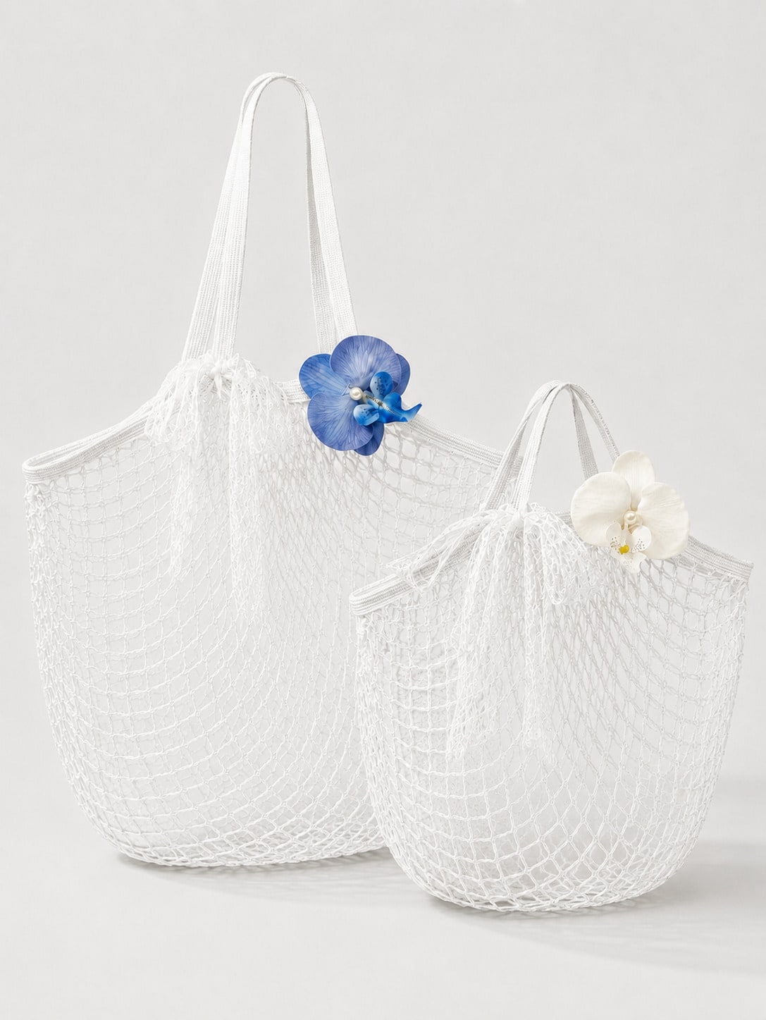 Fairycore 2er Set Strandtaschen aus gewebtem Mesh mit Orchideen-Schleifendekor
