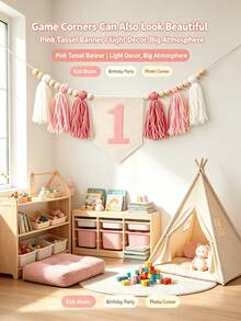 1pc Handmade Boho Yarn Tassel Garland Banner Birthday Party Decor Set For High Chair Wall Hanging Home Decoration - Multicolor - View 4