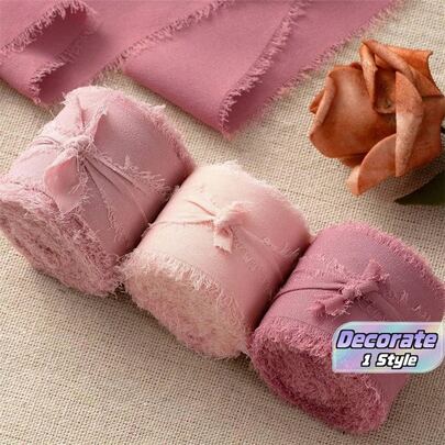 3 Colors, High-Quality Handmade Chiffon Edged Ribbons, Suitable For Wedding Invitations, Mother's Day, Bridal Bouquets, Gift Wrapping, DIY Crafts