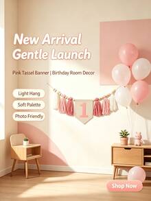 1pc Handmade Boho Yarn Tassel Garland Banner Birthday Party Decor Set For High Chair Wall Hanging Home Decoration - Multicolor - View 2