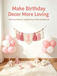 1pc Handmade Boho Yarn Tassel Garland Banner Birthday Party Decor Set For High Chair Wall Hanging Home Decoration - Multicolor - View 5