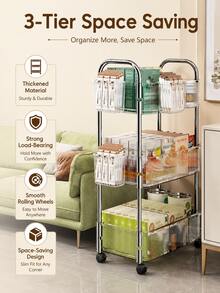 2pcs High Beauty Acrylic Rolling Storage Cart, Multi-Layer Organizer Shelf, Mobile Rack For Bathroom Kitchen Snack Sundries Storage - Multicolor - View 5