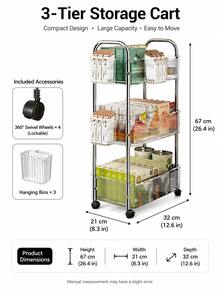 2pcs High Beauty Acrylic Rolling Storage Cart, Multi-Layer Organizer Shelf, Mobile Rack For Bathroom Kitchen Snack Sundries Storage - Multicolor - View 2