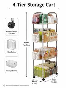 2pcs High Beauty Acrylic Rolling Storage Cart, Multi-Layer Organizer Shelf, Mobile Rack For Bathroom Kitchen Snack Sundries Storage - Multicolor - View 12