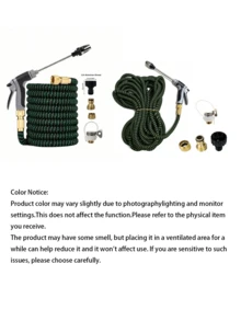 7pcs High Pressure Expandable Car Wash Water Hose With Adjustable Spray Nozzle Garden Hose Set, Universal For Europe And US - Black green - View 3