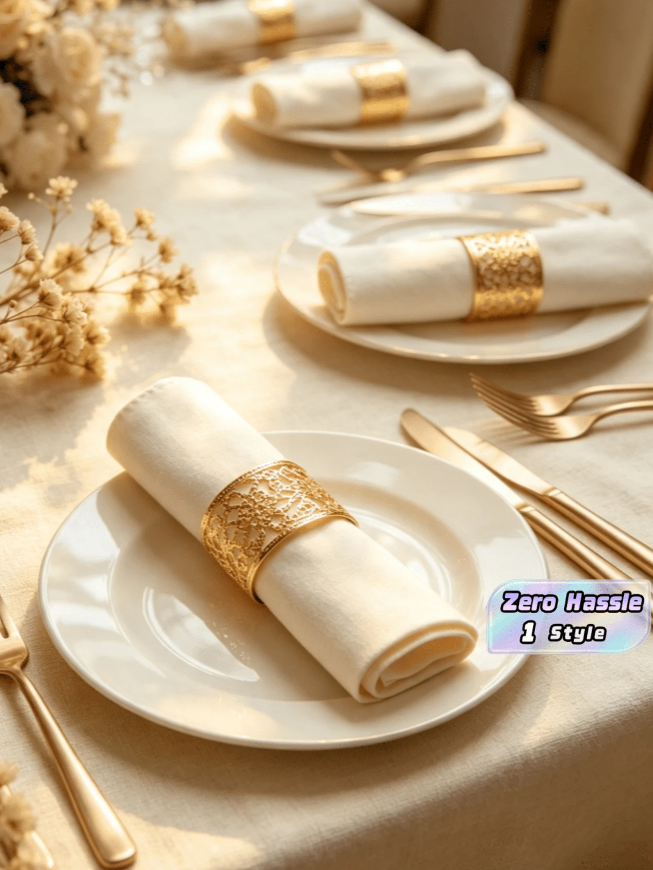 Exquisite Laser Cut Gold Paper Napkin Rings. Not Only For Party Table Decoration, But Also Can Be Used As DIY Hair Accessories, Multi-Scene Application. - Gold - View 1