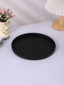 1PC Standard Size Black Metal Durable Rustproof Non Slip Scratch Resistant Easy Clean Round Serving Tray Storage Organizer Plant Pot Base Candle Holder For Home Office Kitchen Tabletop Desk Decoration Housewarming Gift - Black - View 9