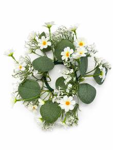 Haus Hana Artificial Daisy Candle Ring Wreath Decor, White Floral Table Centerpiece Ornament For Wedding Banquet Dinner Table Arrangement, Faux Flower Candle Holder Garland Home Desktop Party Layout Prop Reusable Tabletop Decor - Multicolor - View 16
