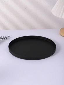 1PC Standard Size Black Metal Durable Rustproof Non Slip Scratch Resistant Easy Clean Round Serving Tray Storage Organizer Plant Pot Base Candle Holder For Home Office Kitchen Tabletop Desk Decoration Housewarming Gift - Black - View 3