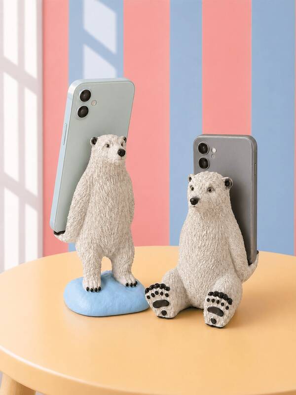 Joivida 1Pc Polar Bear Shaped Resin Phone Stand, Tablet Stand, Resin Craft, Front Can Be Used As Ornament, Back Can Be Used As Phone Stand, Can Be Placed In Office/On Desk, Home Use, Cute Style