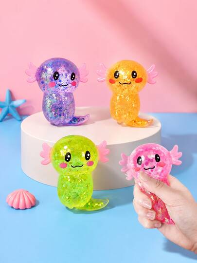 POKOJA LAND 1/4 pezzi Pallina antistress morbida, Giocattolo antistress con glitter a forma di Axolotl, Taba Squishies Giocattoli sensoriali a forma di Axolotl, Palline antistress Axolotl Squish Sugar per adulti e bambini, Regalo di salamandra con glitter per feste e compleanni
