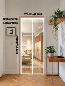 1pc Extra Large Magnetic Black Striped Mosquito Net Curtain, Summer Lace Design Magnetic Screen Door, Breathable & Easy Installation, Suitable For Living Room, Bedroom, Kitchen Divider Curtain, Curtain Decor - Door curtain - View 8
