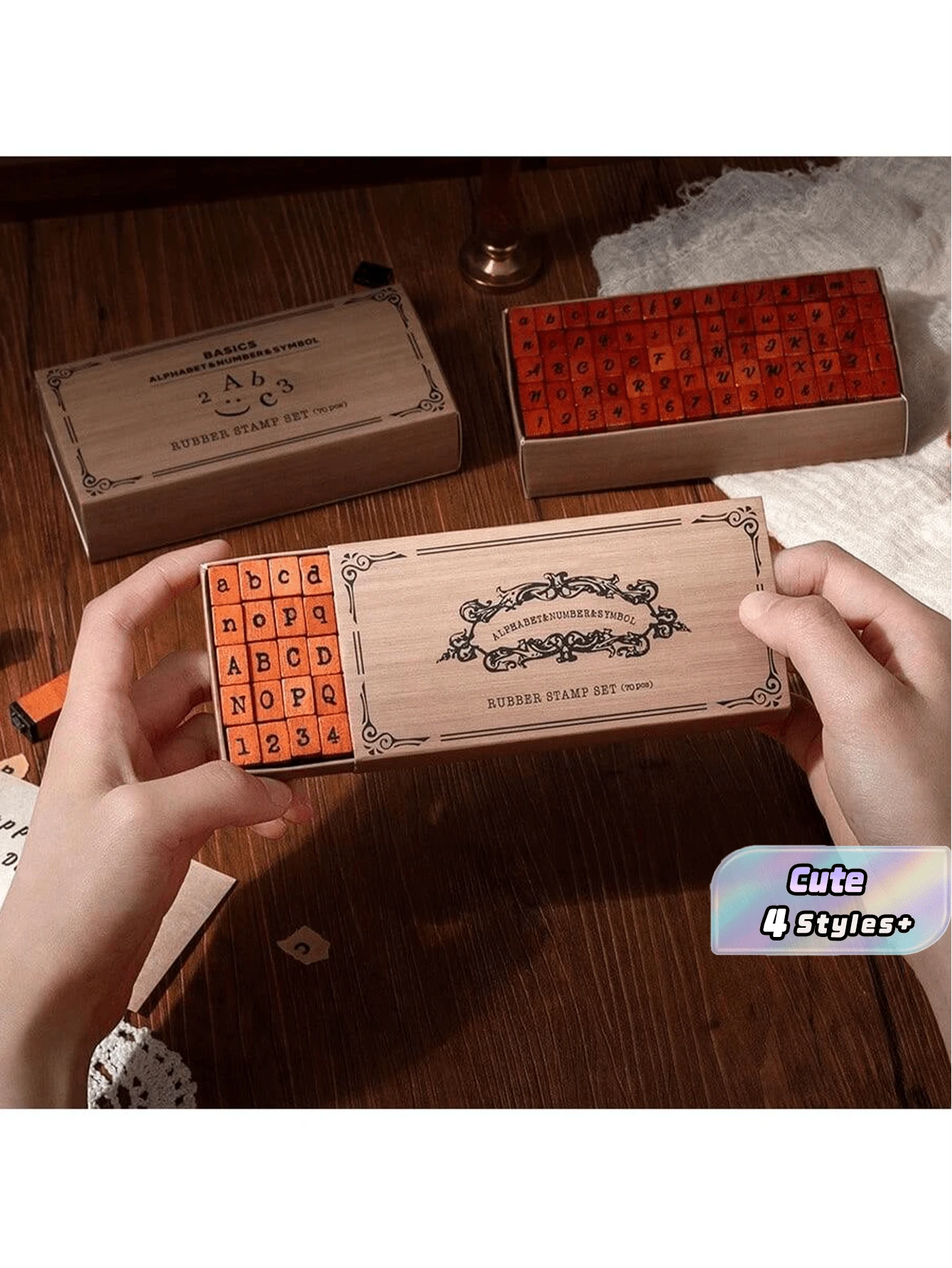 [4 Styles Available] 70pcs/Box Wooden Stamp Set, Uppercase & Lowercase Letters + Numeric Symbols, DIY Creative Stationery, Handmade Gift - one-size - View 1