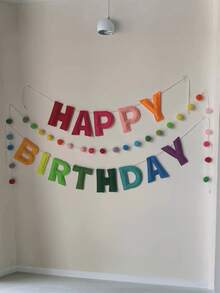 Pre String Happy Birthday Banner, Happy Birthday Banner Set - Felt Ball Wreath - Happy Birthday Wreath, Rainbow Birthday Decoration, Happy Birthday Sign, Birthday Decoration, Party Decoration, Photo Props, 1 (Birthday)+28 (Velvet Balls) - Rainbow - View 5
