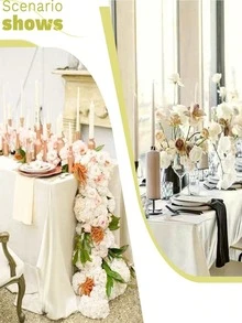 2Pcs Rectangular Satin Tablecloth 145x260cm, Smooth Silk Fabric Table Cover For Wedding Banquet Party Event Decor - Beige - View 4