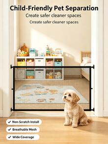 1pc No-Drill Retractable Pet Gate With Adjustable & Portable Design For Pet Separation, Suitable For Indoor And Outdoor Use. Easy To Install On Doorways And Indoor Spaces, Crafted From Decorative PVC Material, An Essential Accessory For Pet Owners. - one-size - View 2