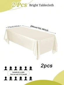 2Pcs Rectangular Satin Tablecloth 145x260cm, Smooth Silk Fabric Table Cover For Wedding Banquet Party Event Decor - Beige - View 2