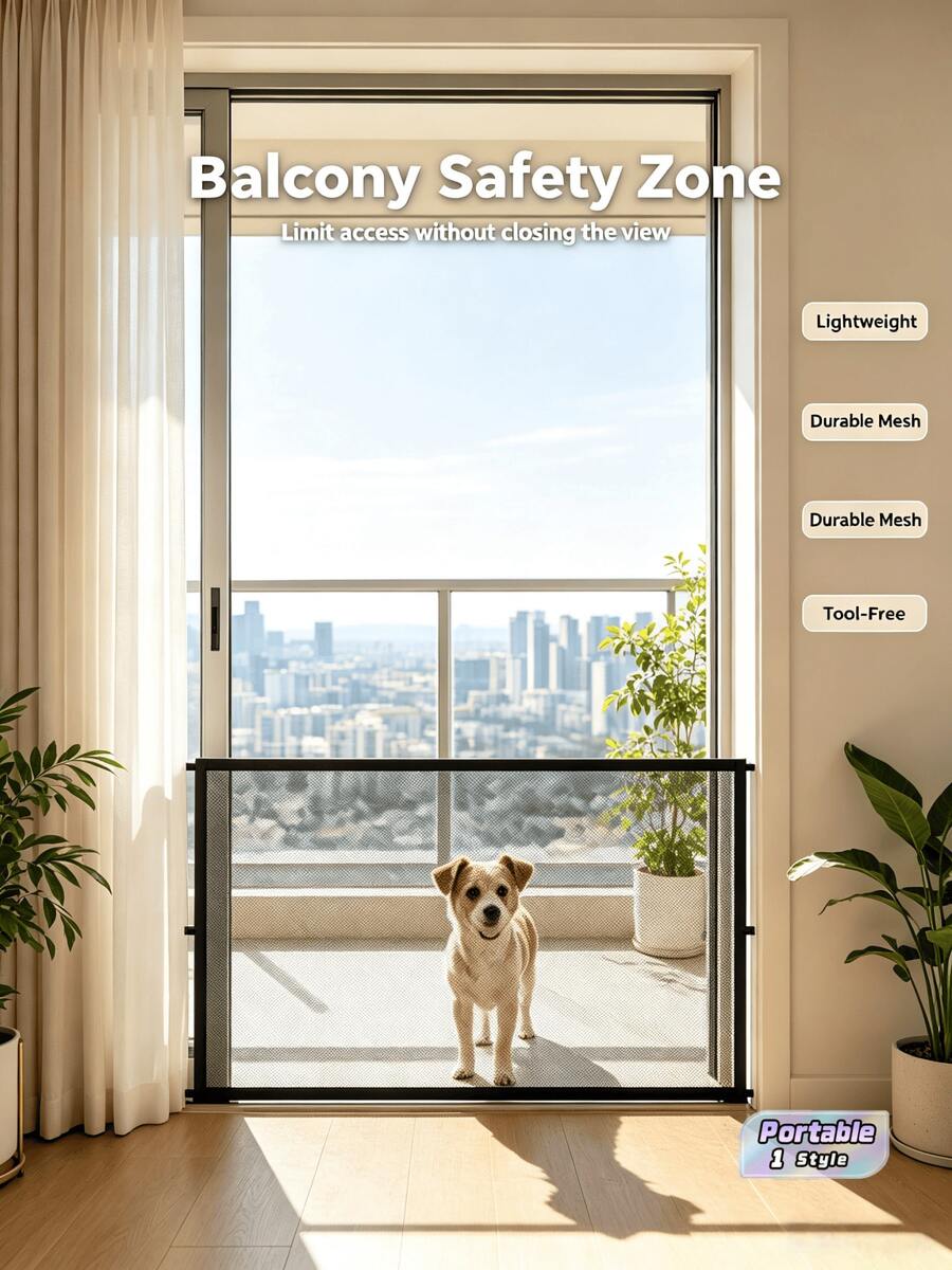 1pc No-Drill Retractable Pet Gate With Adjustable & Portable Design For Pet Separation, Suitable For Indoor And Outdoor Use. Easy To Install On Doorways And Indoor Spaces, Crafted From Decorative PVC Material, An Essential Accessory For Pet Owners. - one-size - View 1