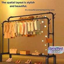 Freestanding Double-Rod Multi-Functional Bedroom Garment Rack, Metal Clothes Organizer & Black Rolling Clothing Rack With Casters For Bedroom Storage, Clothing Display & Minimalist Decor - Multicolor - View 1