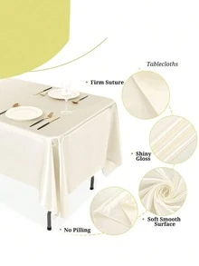 2Pcs Rectangular Satin Tablecloth 145x260cm, Smooth Silk Fabric Table Cover For Wedding Banquet Party Event Decor - Beige - View 3