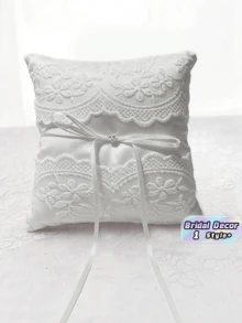1PC Faux Pearl Bow Ring Bearer Pillow Set Elegant Decorative Cushion For Wedding Ceremony Reception Valentine Day Bridal Shower Engagement Party Home Decor Gift - Beige - View 1