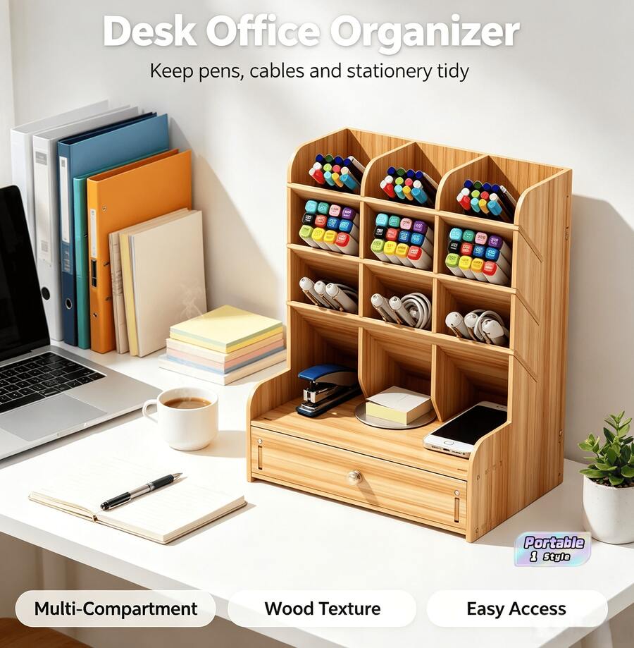 1pc Desk Organizer, Large-Capacity DIY Pen Holder & Desktop Stationery Storage Rack, Ideal For Organizing Pens And Supplies In Offices, Homes And Schools. - Multicolor - View 1
