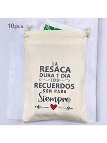10pcs Beige Spanish Wedding Party Hangover Drawstring Bags, Suitable For Party Recovery Items Packaging - Beige - View 10