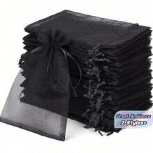 50/100個歐根紗抽繩珠寶收納袋，適用於婚禮、派對伴手禮、珠寶禮品袋、聖誕節及其他場合 - 黑色 - 查看 1
