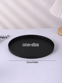 1PC Standard Size Black Metal Durable Rustproof Non Slip Scratch Resistant Easy Clean Round Serving Tray Storage Organizer Plant Pot Base Candle Holder For Home Office Kitchen Tabletop Desk Decoration Housewarming Gift - Black - View 13