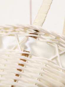 1PC Small Round Handwoven Natural Rattan Wicker Flower Basket Boho Rustic Wedding Petal Tossing Floral Gift Packaging Storage Basket Home Party Decor Spring Summer Valentine Mothers Day Birthday Gift Must Haves - White - View 6