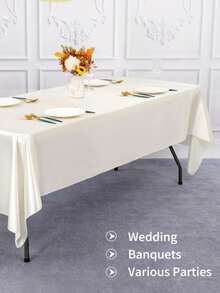2Pcs Rectangular Satin Tablecloth 145x260cm, Smooth Silk Fabric Table Cover For Wedding Banquet Party Event Decor - Beige - View 5