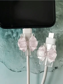 2PCS Plastic Shock-Resistant Data Cable Protector, Pink Bow Pattern, Cute Fashionable Charging Sleeve, Suitable For Daily Use, Travel, And Gift Giving. - multicolor - View 8
