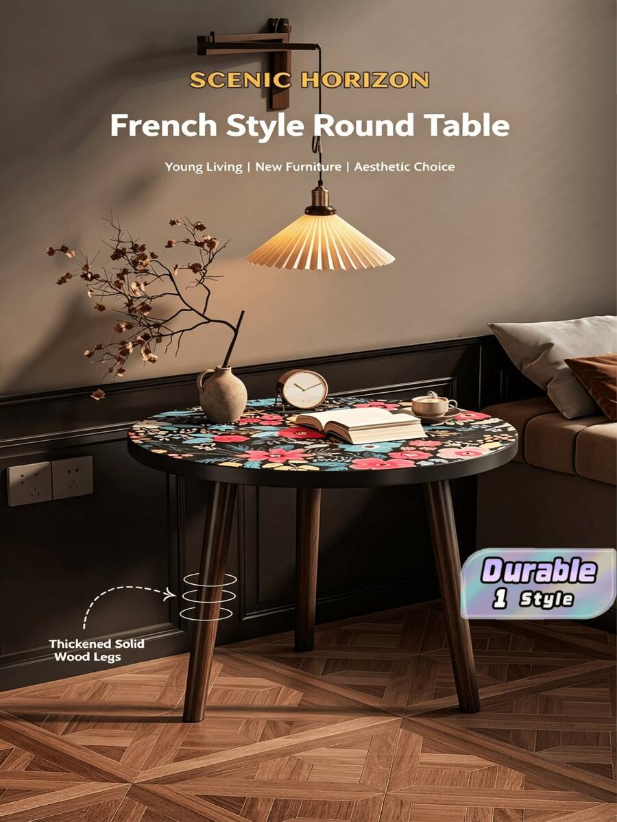 1pc Mandarin Pattern Round Side Table Nordic Style Nightstand Sofa Corner Table For Living Room Bedroom Home Furnishing Decor Supplies - Multicolor - View 1