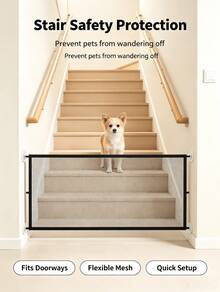 1pc No-Drill Retractable Pet Gate With Adjustable & Portable Design For Pet Separation, Suitable For Indoor And Outdoor Use. Easy To Install On Doorways And Indoor Spaces, Crafted From Decorative PVC Material, An Essential Accessory For Pet Owners. - one-size - View 5