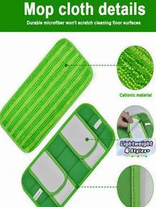 1Pc /2Pcs Cationic Microfiber Mop Pads Compatible With 12 Inch Mop Reusable Washable Strong Absorption 11x5 Inch Green Navy Blue Cleaning Accessories For Home - Multiple Colors - View 1