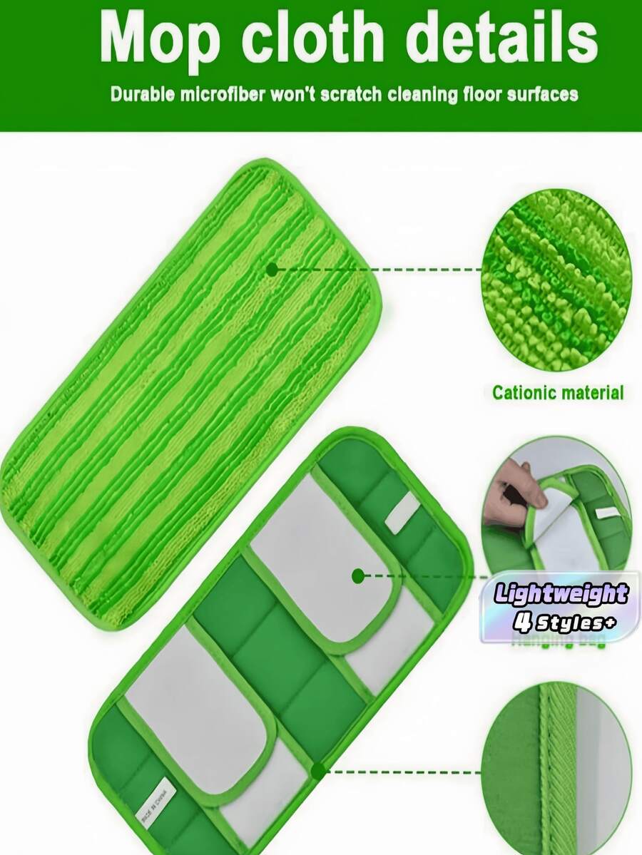 1Pc /2Pcs Cationic Microfiber Mop Pads Compatible With 12 Inch Mop Reusable Washable Strong Absorption 11x5 Inch Green Navy Blue Cleaning Accessories For Home - Multiple Colors - View 1