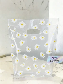100pcs White Daisy Pattern Plastic Shopping Bags, High-End Shopping & Retail Bags With Embossed Handle Design, Suitable For White Daisy, White Daisy Etc. Thank You Gifts (With Thank You Tags/Signatures), Reusable White Daisy Pattern Shopping Bags - transparent - View 1