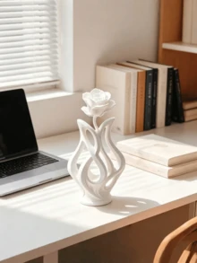 White 3D Printed Modern Abstract Rose Sculpture Minimalist Flower Art Statue Aesthetic Home Decor Suitable For Living Room Shelf Display Indoor Ornament - multicolor - View 5