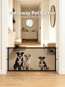 1pc No-Drill Retractable Pet Gate With Adjustable & Portable Design For Pet Separation, Suitable For Indoor And Outdoor Use. Easy To Install On Doorways And Indoor Spaces, Crafted From Decorative PVC Material, An Essential Accessory For Pet Owners. - one-size - View 3
