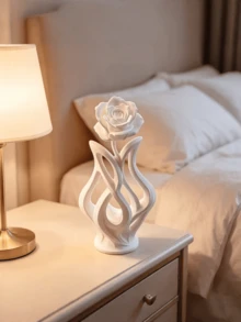 White 3D Printed Modern Abstract Rose Sculpture Minimalist Flower Art Statue Aesthetic Home Decor Suitable For Living Room Shelf Display Indoor Ornament - multicolor - View 2