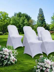 White Stretch Chair Covers For Wedding Folding Chairs Elastic Banquet Slipcovers Party Decor Ceremony Seating Covers Wrinkle Resistant Universal Fit - A - View 3