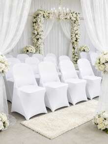 White Stretch Chair Covers For Wedding Folding Chairs Elastic Banquet Slipcovers Party Decor Ceremony Seating Covers Wrinkle Resistant Universal Fit - A - View 6