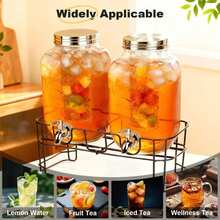 2 Pcs 1 Gallon Glass Beverage Dispenser Set With Black Metal Rack, 304 Stainless Steel Faucet, Detachable Fruit Infuser Tubes And Mini Chalkboards, Large Transparent Juice Iced Tea Container For Home Wedding Outdoor Party - Transparent - View 7